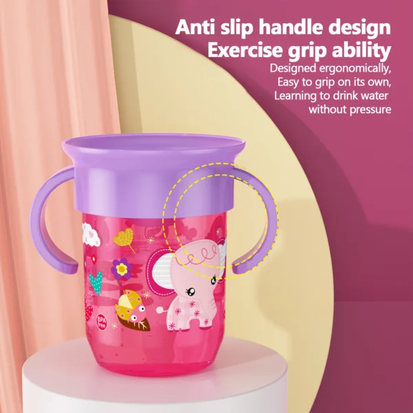 360 degrees 6-36 baby drinking magic water cup with handle upside down no leakage and anti-fall, with dustproof cover, anti-chok - Image 4