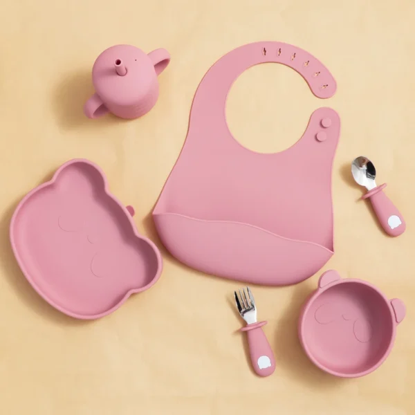 New Design Baby Feeding Solid Food Spoon Fork Set BPA Free Silicone Handle Cartoon Bear Stainless Utensil Children's Tableware - Image 2