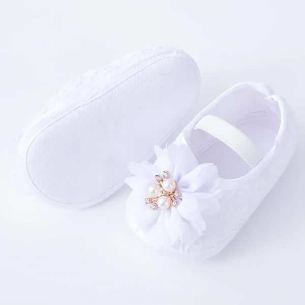 0-18months Baby Girls Shoes And Headband Soft Sole Non-Slip Pearl Flower Princess Wedding Dress Crib Shoes For Newborn Girls - Image 4