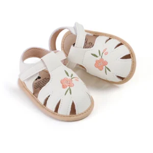 MISOWMNJOY Baby Girl Sandals PU Leather Non-slip Embroidery Flower Summer Flats Toddler Crib Shoes First Walkers Prewalkers