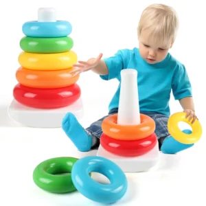 Rainbow Rotating Music Stacking Music Colorful Stacking Circle 1-3 Year Old Baby Stacking Tower Puzzle Early Education Toy