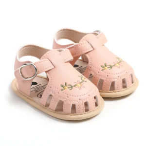 Baby Girl Sandals Princess PU Leather Non-slip Kids Shoes Cute Embroidery Flower Summer Flats Hollow Out Toddler Shoes