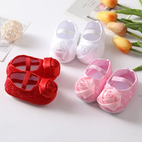 Newborn Baby Shoes Baptism White Bowknot Baby Girl Lace Shoes Headband Set Toddler Prewalker Cute Baby Soft Shoes for 0-18M Kids - Image 3