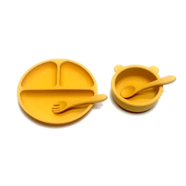 4pcs Auxiliary silicone tableware sets children eating suction cup bowl baby spoon dinner plate kindergarten set - Image 2