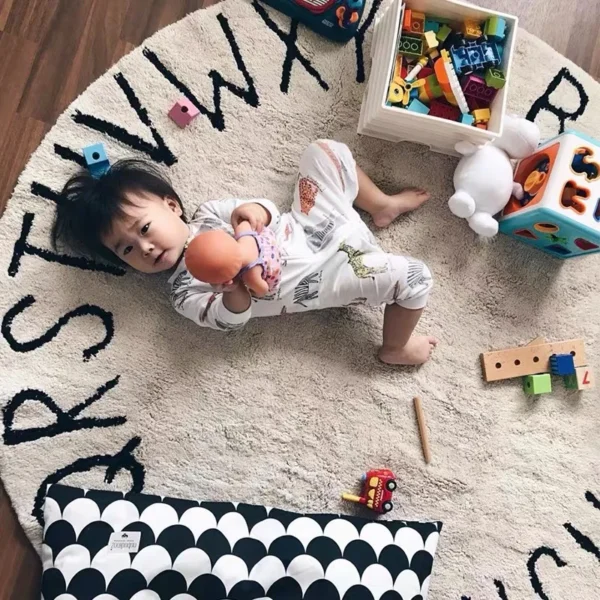 Cartoon Alphabet Children's Carpet Fluffy Soft Baby Crawling Mat Nordic Style Bedroom Decor Plush Rug Home Round Washable Rugs - Image 5