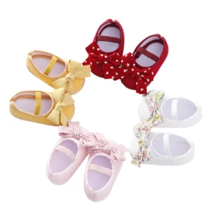 Newborn Toddler Baby Girls Flat Shoes, Soft Sole Bowknot Elastic Band Non-slip Indoor Outdoor Toddler Shoes