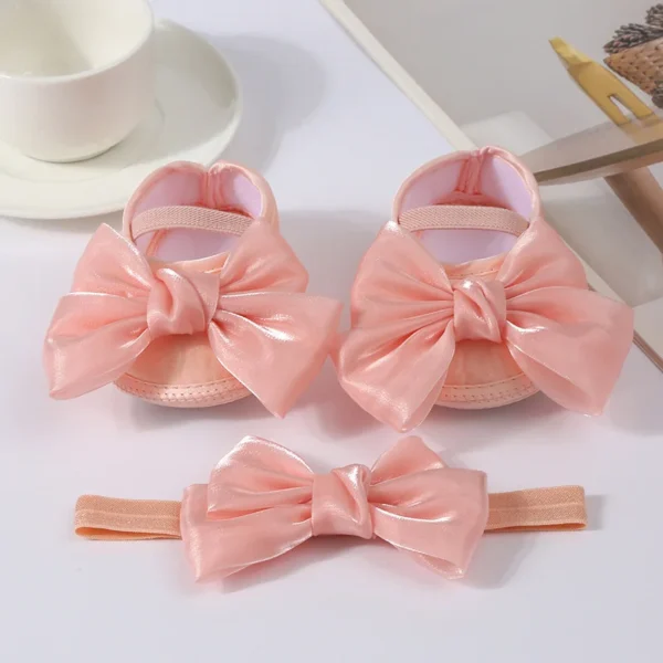 Baby Girls Baptism Shoes and Headband Shiny Bowknot Mary Jane Flats and Hairband Set 0-12M - Image 4