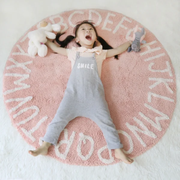 Cartoon Alphabet Children's Carpet Fluffy Soft Baby Crawling Mat Nordic Style Bedroom Decor Plush Rug Home Round Washable Rugs - Image 2