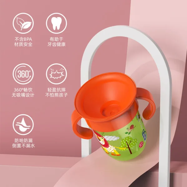 360 degrees 6-36 baby drinking magic water cup with handle upside down no leakage and anti-fall, with dustproof cover, anti-chok - Image 7